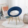 Navy Blue+Off-White Velvet Modern accent/Conversation Lounge Chair With Gold Plated Legs, unique appearance, Suitable For Office, Lounge, Living Room