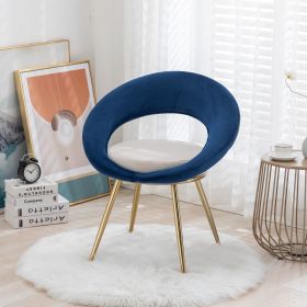 Navy Blue+Off-White Velvet Modern accent/Conversation Lounge Chair With Gold Plated Legs, unique appearance, Suitable For Office, Lounge, Living Room