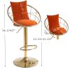 Orange velvet bar chair, pure gold plated, unique design, 360 degree rotation, adjustable height, Suitable for dinning room and bar, set of 2