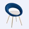 Navy Blue+Off-White Velvet Modern accent/Conversation Lounge Chair With Gold Plated Legs, unique appearance, Suitable For Office, Lounge, Living Room