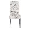 Dining Script Fabric Accent Chair with Solid Wood Legs, Set of 2