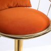 Orange velvet bar chair, pure gold plated, unique design, 360 degree rotation, adjustable height, Suitable for dinning room and bar, set of 2
