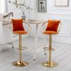 Orange velvet bar chair, pure gold plated, unique design, 360 degree rotation, adjustable height, Suitable for dinning room and bar, set of 2
