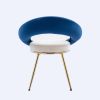 Navy Blue+Off-White Velvet Modern accent/Conversation Lounge Chair With Gold Plated Legs, unique appearance, Suitable For Office, Lounge, Living Room
