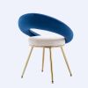 Navy Blue+Off-White Velvet Modern accent/Conversation Lounge Chair With Gold Plated Legs, unique appearance, Suitable For Office, Lounge, Living Room