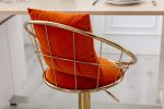 Orange velvet bar chair, pure gold plated, unique design, 360 degree rotation, adjustable height, Suitable for dinning room and bar, set of 2