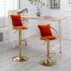 Orange velvet bar chair, pure gold plated, unique design, 360 degree rotation, adjustable height, Suitable for dinning room and bar, set of 2
