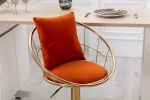 Orange velvet bar chair, pure gold plated, unique design, 360 degree rotation, adjustable height, Suitable for dinning room and bar, set of 2