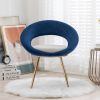 Navy Blue+Off-White Velvet Modern accent/Conversation Lounge Chair With Gold Plated Legs, unique appearance, Suitable For Office, Lounge, Living Room