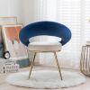 Navy Blue+Off-White Velvet Modern accent/Conversation Lounge Chair With Gold Plated Legs, unique appearance, Suitable For Office, Lounge, Living Room