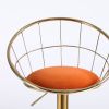 Orange velvet bar chair, pure gold plated, unique design, 360 degree rotation, adjustable height, Suitable for dinning room and bar, set of 2