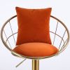 Orange velvet bar chair, pure gold plated, unique design, 360 degree rotation, adjustable height, Suitable for dinning room and bar, set of 2