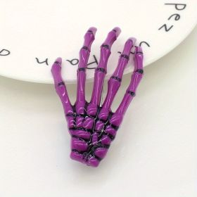 Halloween Skeleton Claw Hair Clip Gothic Punk Rock Barrettes Skull Hand Hair Accessories For Halloween Party Cosplay Wear (Color: purple)